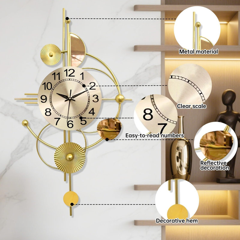 Golden Oversized Modern Round Silent Wall Clock