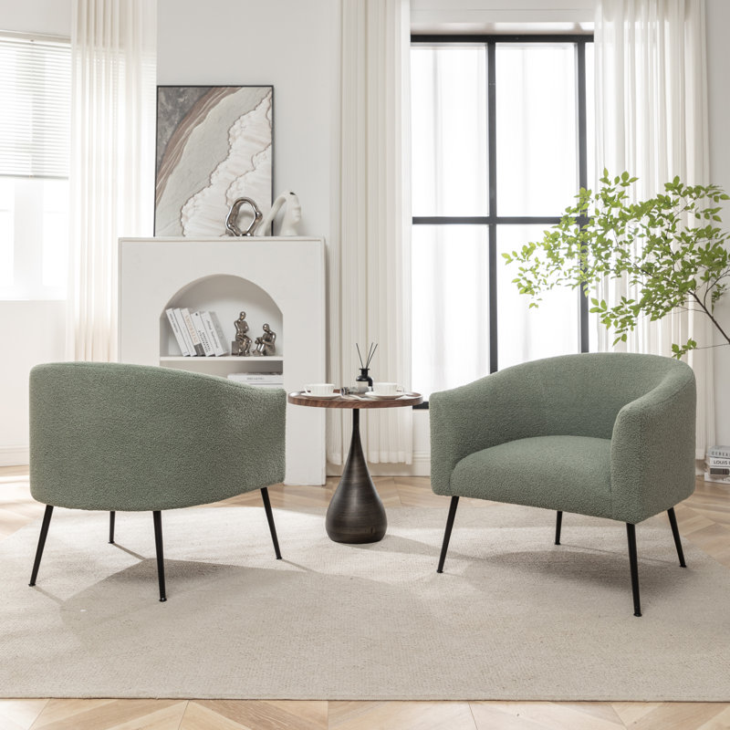 Jameila Upholstered Barrel Chair, Green Faux Fur, 2, Black