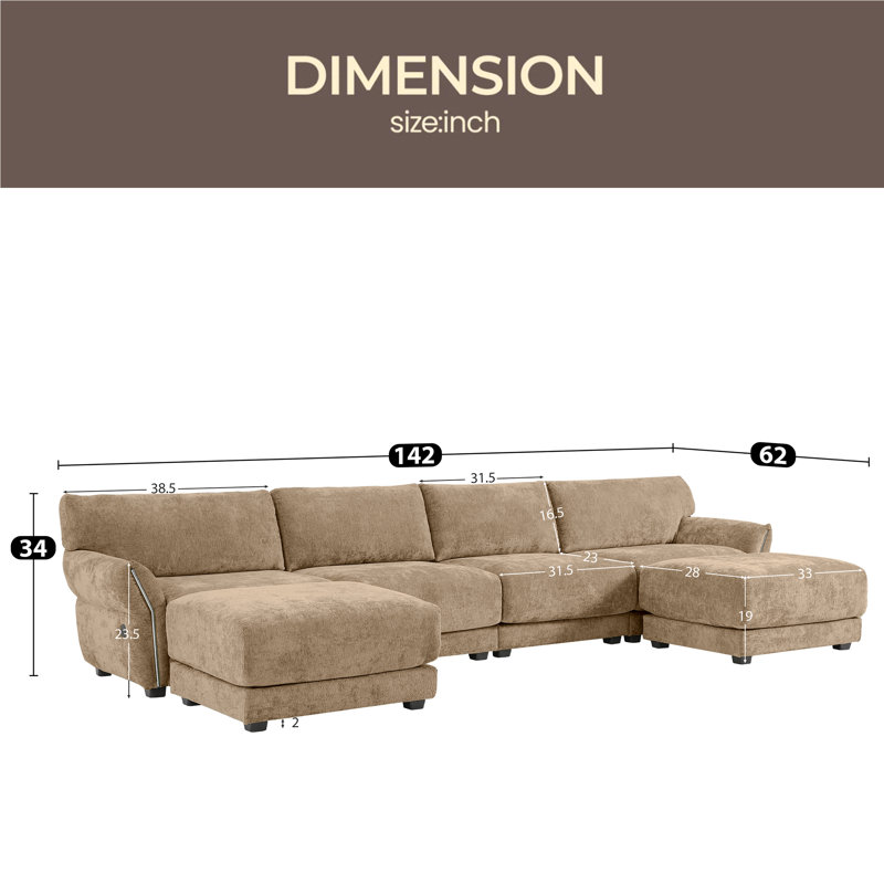 Canapé modulaire de 110 po en forme de L avec coussin de siège extra large, chargeur USB et de type C, conception d'accoudoir pétale, mousse haute densité, repose-pieds à mouvement libre, structure en bois, chenille, 4 sièges