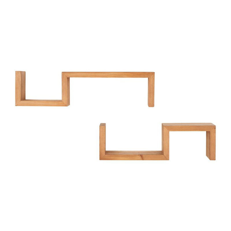 Kimbria 2 Piece Floating Shelf with Adjustable Shelves, Natural