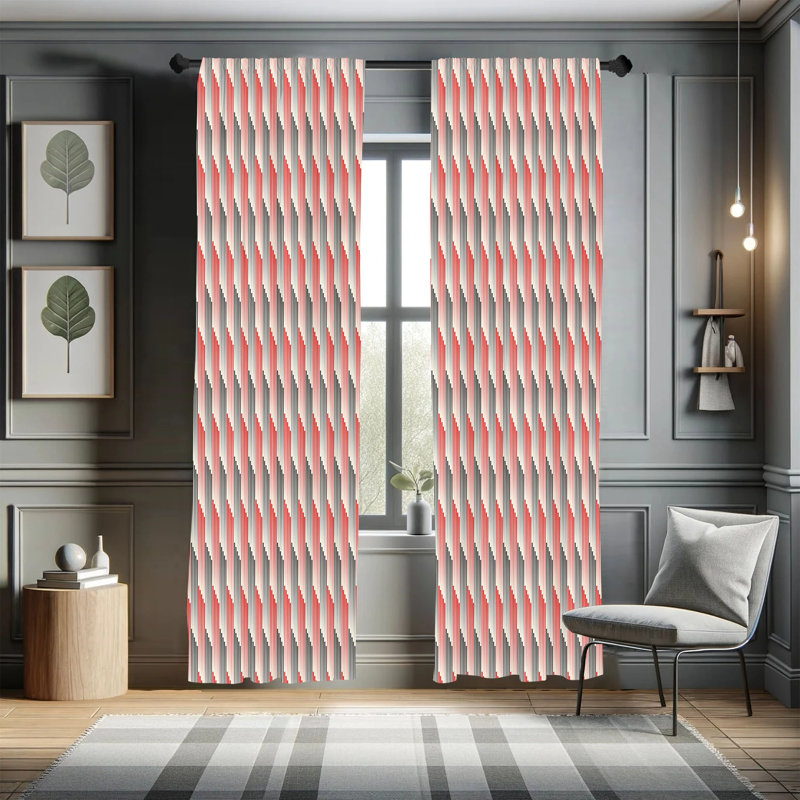 Abstract Semi-Sheer Rod Pocket Curtain Panels, 28" W x 95" L