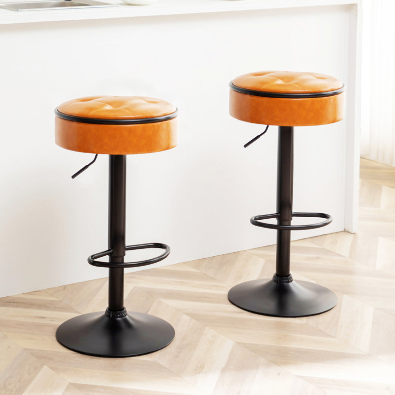 Round Storage Bar Stool Set Of 2, Brown