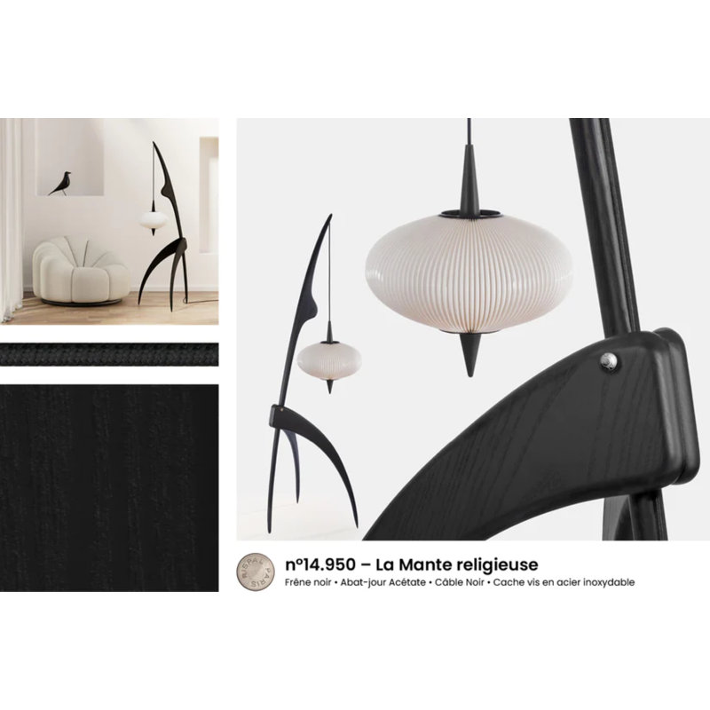 Praying Mantis Floor Lamp, Black Ash