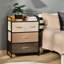 Commode à 4 compartiments de rangement - Tiroirs en tissu et structure en acier pour entrée, avec plateau en bois fini érable brillant, teinte chambre.