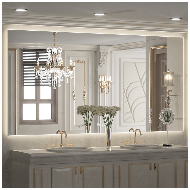 Chrisna LED Backlit Frameless Lighted Bathroom Vanity Mirror Wall Mirror 3 Color Adjust Dimmable Anti Fog, 28" x 60"