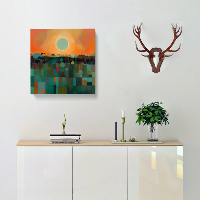Art Deco Sunset Colour Field - Wrapped Canvas - Framed Print, 35cm H x 35cm W x 3cm D