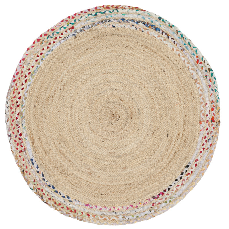 Abhay Hand Woven Jute/Cotton Rug in Light Beige/Ivory, Round 3'