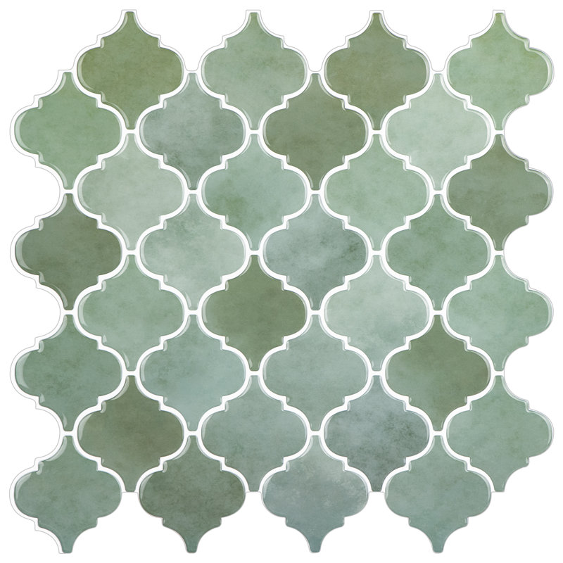 Sage Green Peel And Stick Arabesque Vinyl Tile Thicker Upgrade Design (10 Tiles/ Set)