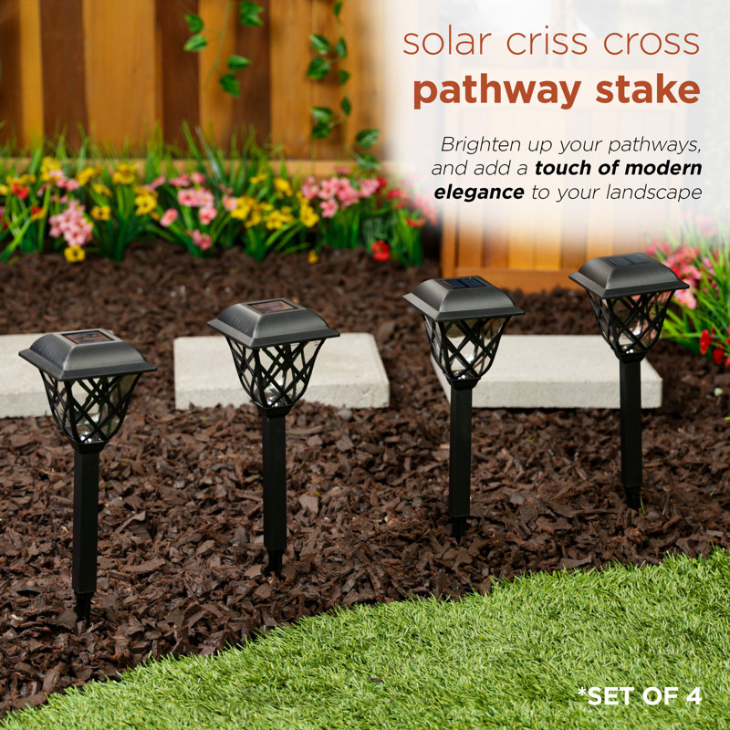 16" Black Stainless Steel Solar LED Pathway Lights, Set of 4