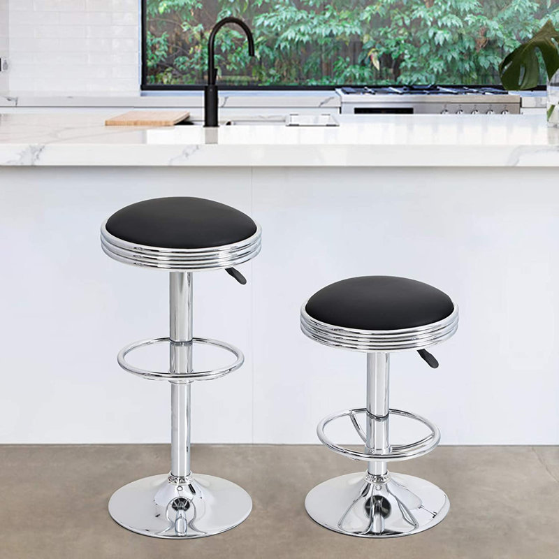 Tabouret pivotant à hauteur réglable, Noir, Argent