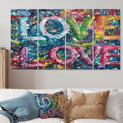 «Love Love Love Colorful - Fashion Quotes», ensemble d'art mural 4 pièces