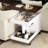 Adjustable End Table With Wheels, 360°rotating Top, Storage Space, Wood Grain Texture And Vertical Striped Design-1848626449