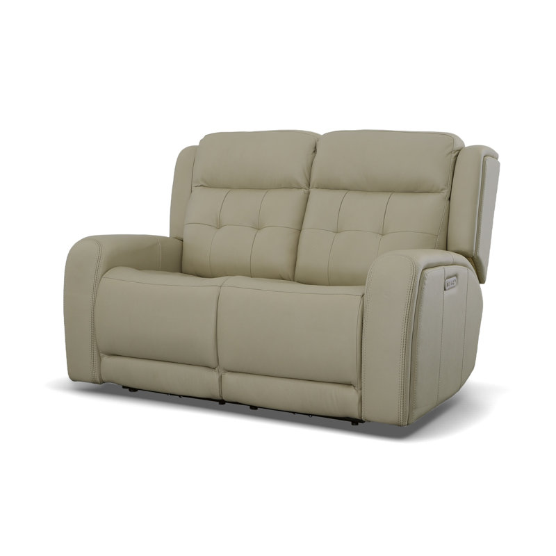 Grant 63" Leather Reclining Loveseat, Ivory Genuine Leather