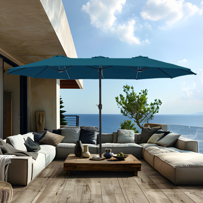 Parasol de marché rectangulaire avec base en azur de 15 pi x 9 pi Nyasia (sable non inclus)