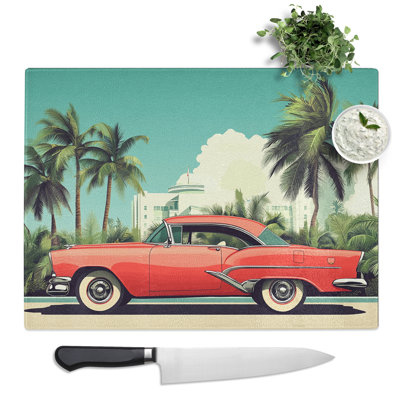 Retro Travel Classic Car  Glass Chopping Board
