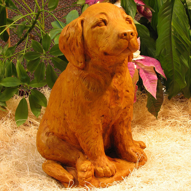 Statue chiot Golden Retriever, Noyer foncé