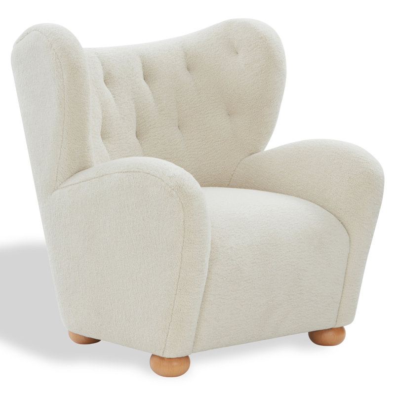 Galloway Wingback Accent Chair, Beige Faux Shearling