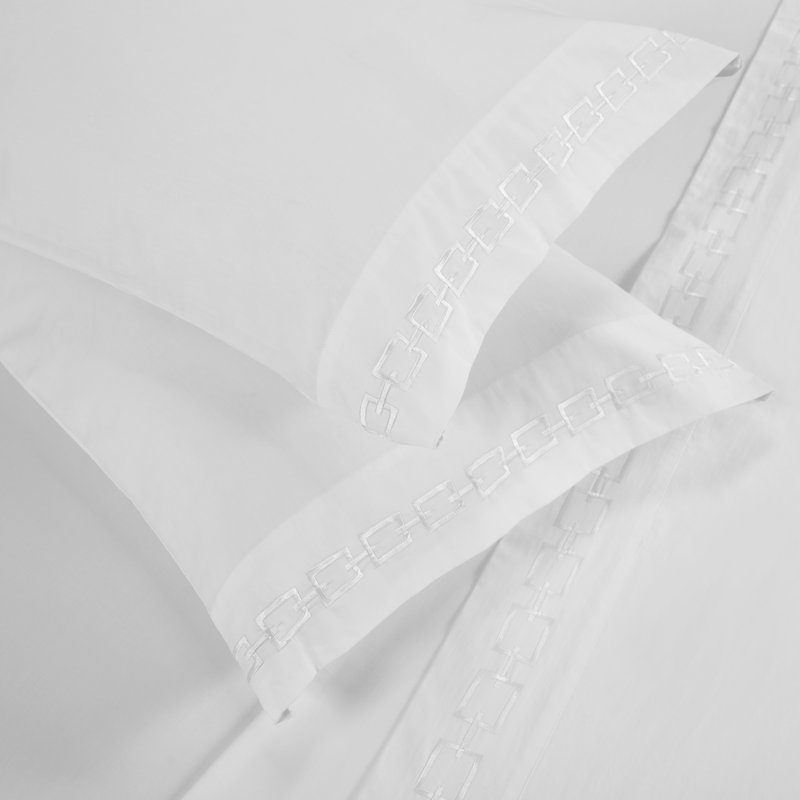Superior 100% Cotton Chain Link Embroidered Deep Pocket Bed Sheet Set, Twin Sheet Set with 2 Pillowcases, White