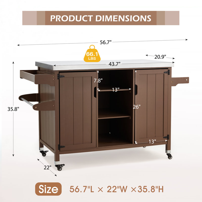 Bar Cart Portable Outdoor Table Made Of Durable Solid Wood And Stainless Steel Countertop Ideal For Kitchen Prep And Grilling