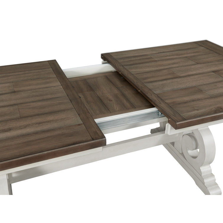 Drake 76-98" Wide Trestle Table, Rustic White & French Oak
