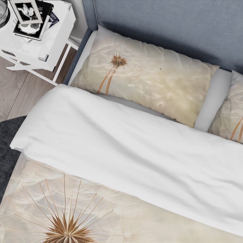 White Dandelion Romantic Impression IV - Floral Duvet Cover Set, King Duvet Cover + 2 King Shams