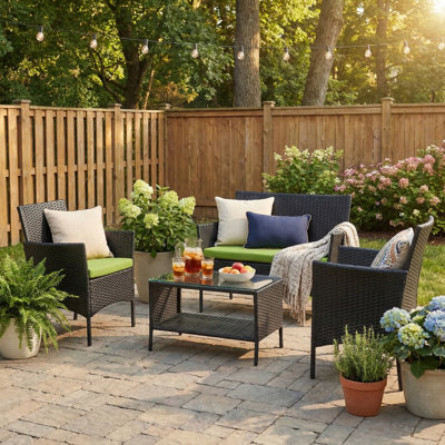 4-Pieces All Weather PE Wicker Sofa Set, Patio Conversation Set with Removable Cushion for Garden and Backyard