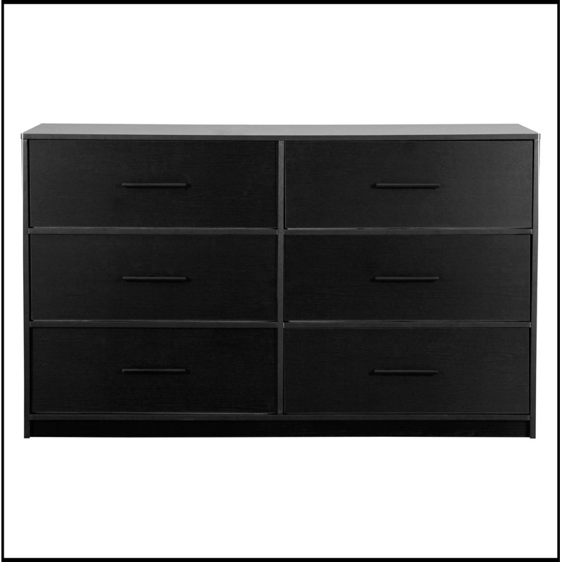 Commode d'appoint en bois avec 6 tiroirs et poignées en métal, Noir