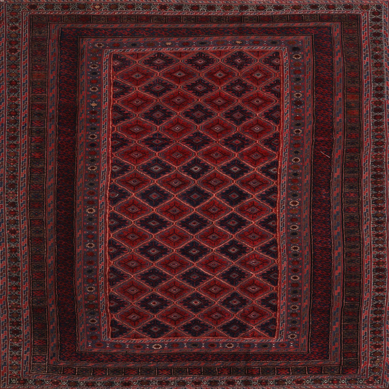 Tapis de zone rouge/brun/noir contemporaine, Carré 4 pi