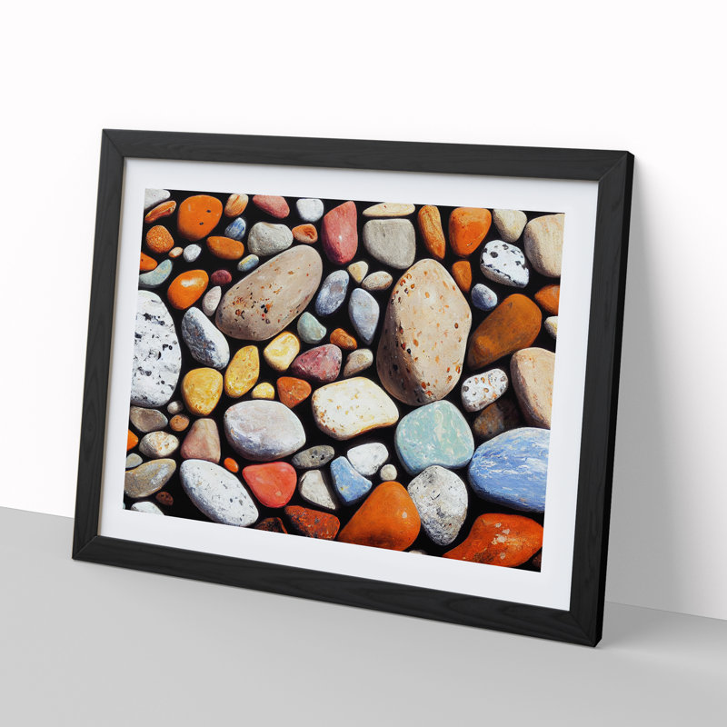 XH1022-2035X Collection Of River Pebbles Vol.1 - Single Picture Frame Print, 46cm H x 64cm W x 2cm D, Black