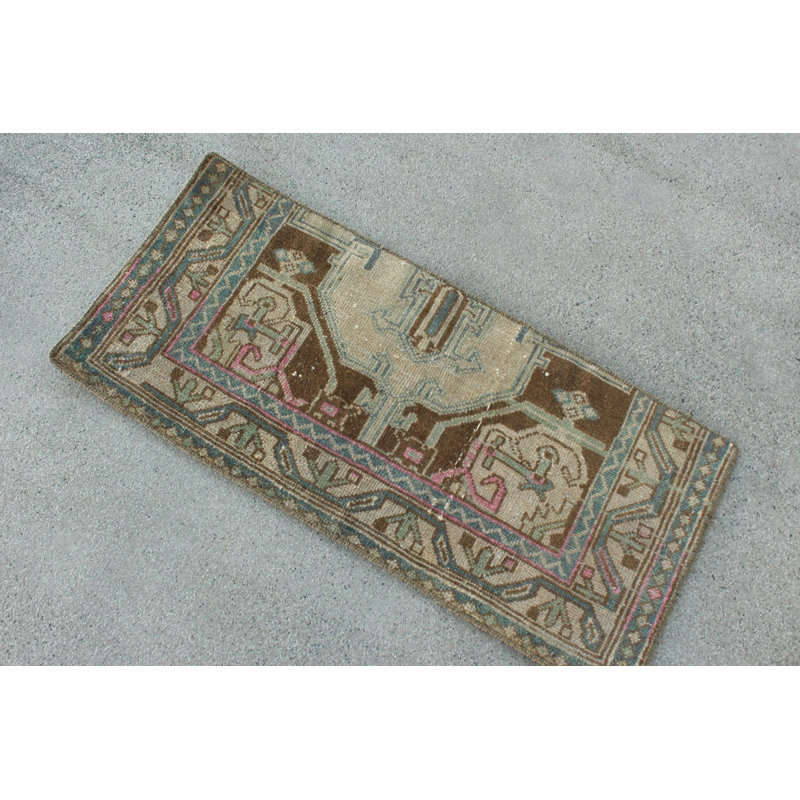 Tapis turc en laine tissé à la main au design rétro unique et bleu vif, idéal pour tout espace de vie intérieur