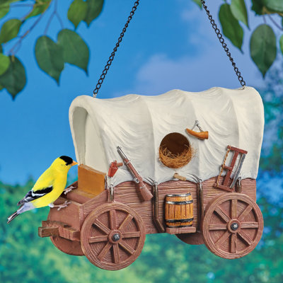 Hand-Painted Covered Wagon Hanging Birdhouse