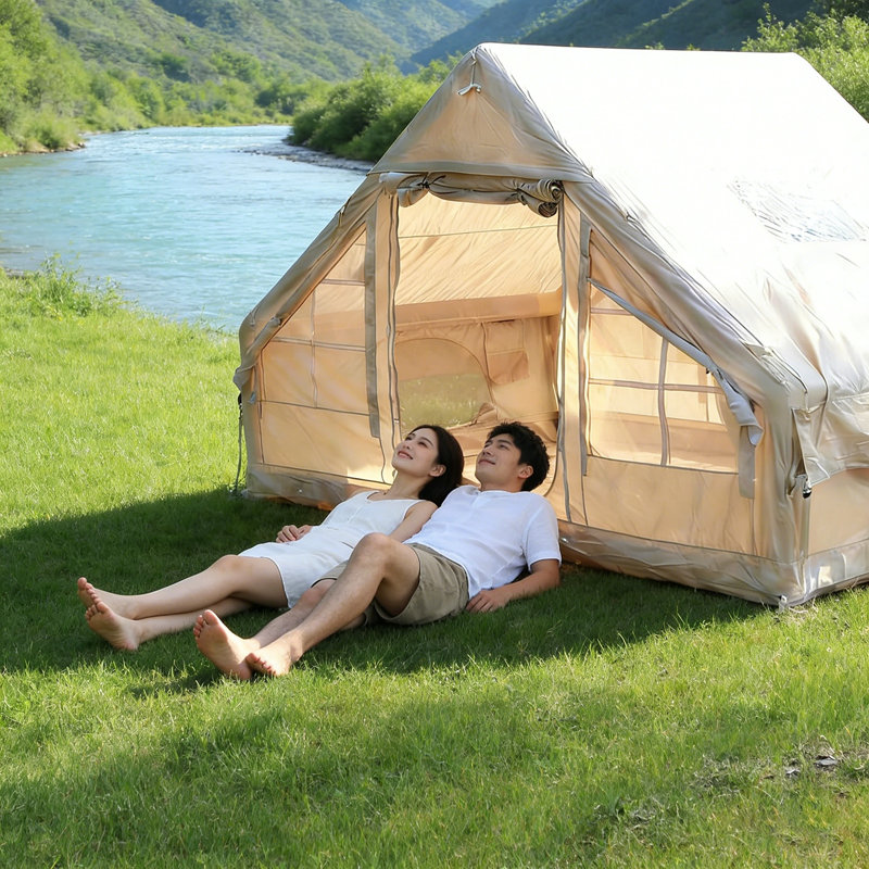 Tente gonflable pour 5 à 8 personnes, tentes de glamping coupe-vent avec pompe, installation rapide en 3 minutes avec pompe à main