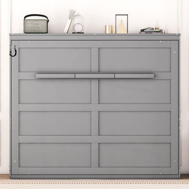 Grand lit gris, parfait pour les chambres d'amis et la vie compacte, facile à utiliser avec un lit escamotable avec des lattes flexibles.