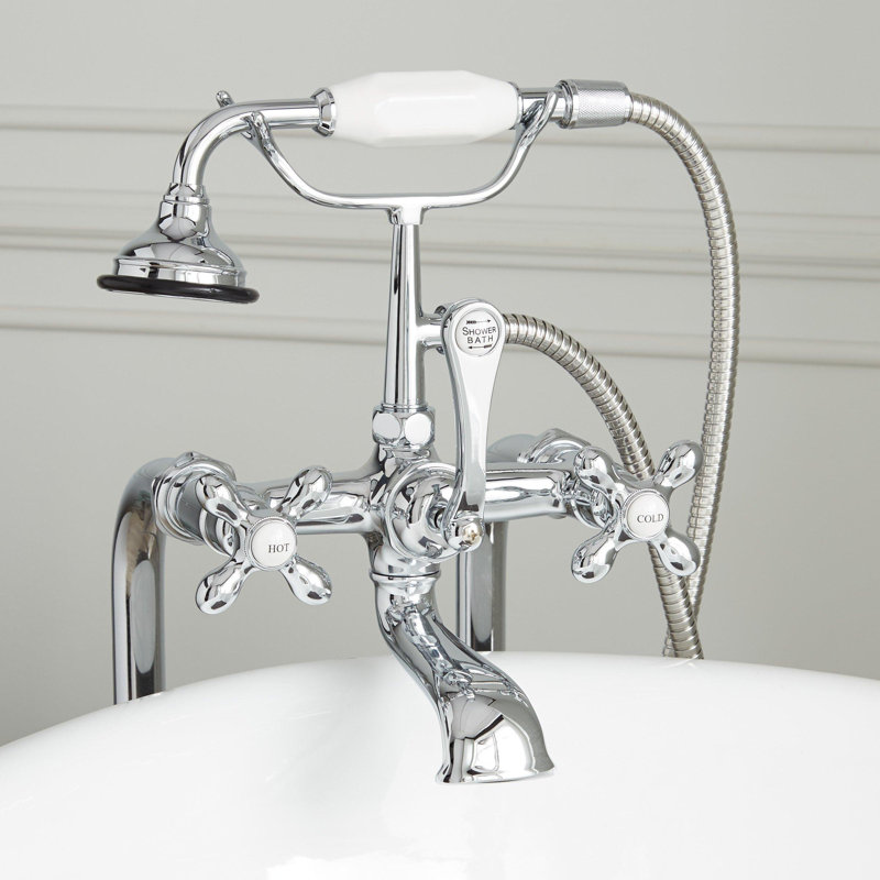 Telephone Style Floor Mounted Tub Faucet with Cross Handles, Chrome