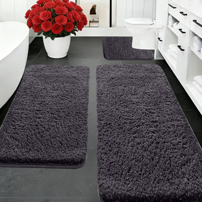 Microfiber 3-Piece Bathroom Rug Set, U-Shaped Contour Mat Soft Absorbent Non-Slip Washable for Toilet Tub Shower