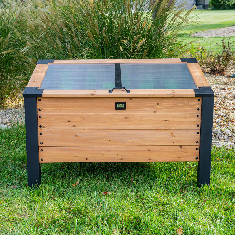 Backyard Discovery Aggie Cedar Wood Cold Frame Mini Greenhouse Planter with Temperature-Activated Polycarbonate Lid