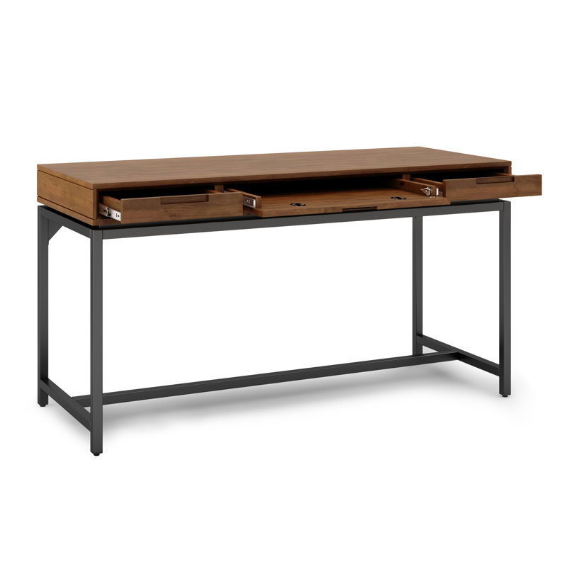 Bureau Lars Mid Century, Brun cuir moyen / noir, H 31,50 po x l 60 po x P 24 po