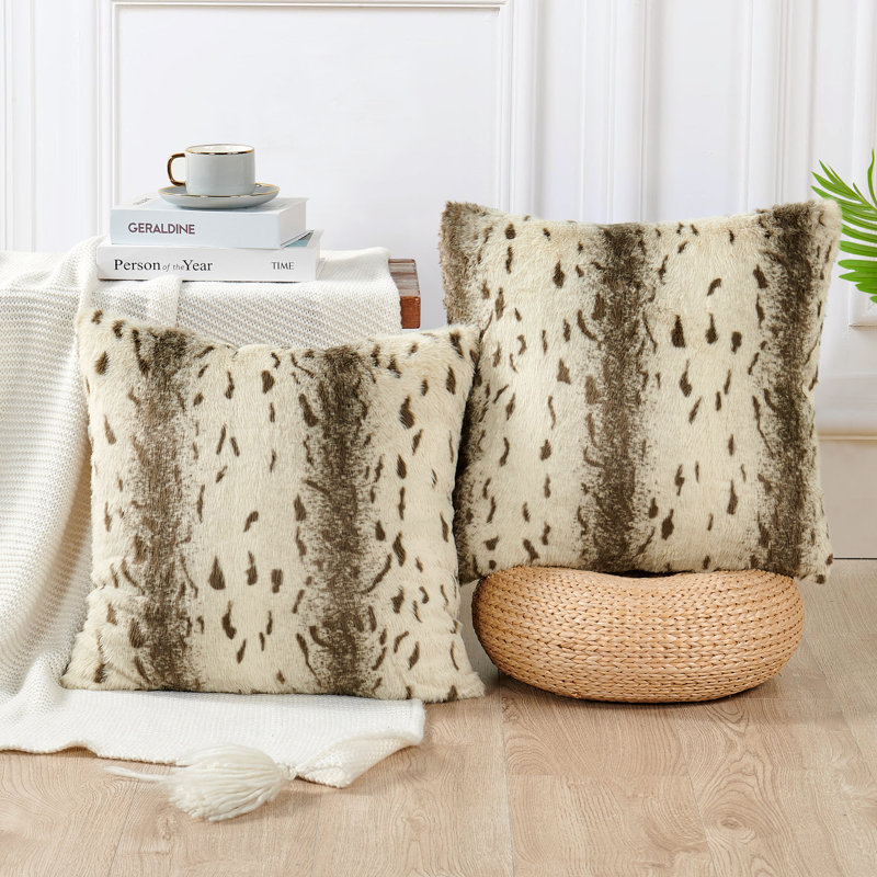 Citraka Animal Print Faux Fur Pillow Cover, Pure Cashmere