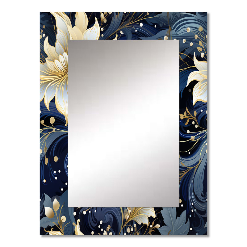 «Hoskins Astral Blue White Damask Radiance», miroir décoratif damassé, grand miroir mural Boho, reproduction d'art en métal
