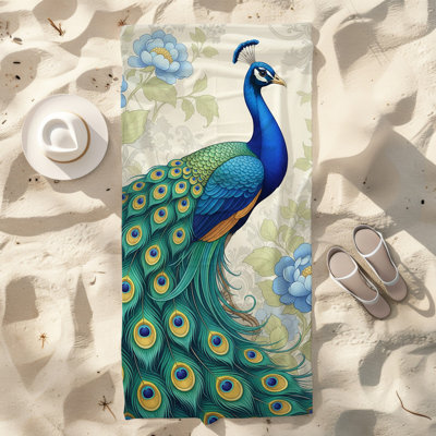  Serviette de plage légère en microfibre, absorbante sans décoloration, 30 po x 60 po, pivoine paon