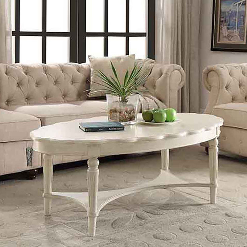 Antique White Coffee Table with Bottom Shelf