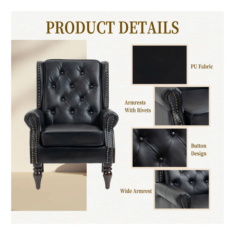 Fauteuil à structure en bois, fauteuil d'appoint moderne avec pieds en bois robustes pour la chambre à coucher du salon (PU)