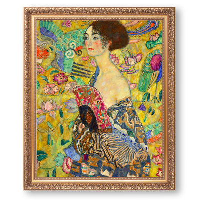 Lady with Fan by Gustav Klimt,Golden Frame The World Classic Art Reproductions,Wall Art for Home Decor