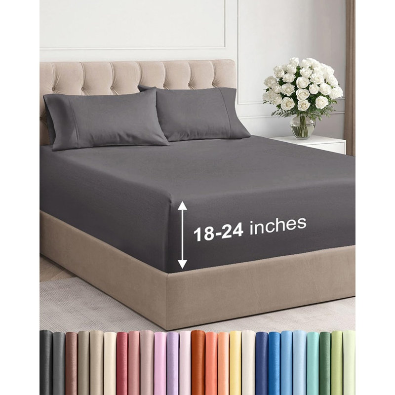 4-Piece Extra Deep King Sheet Set, Soft Cooling Microfiber Bedding With Deep Pockets, Wrinkle-Resistant Sheets For Thick Mattresses, Dark Grey
