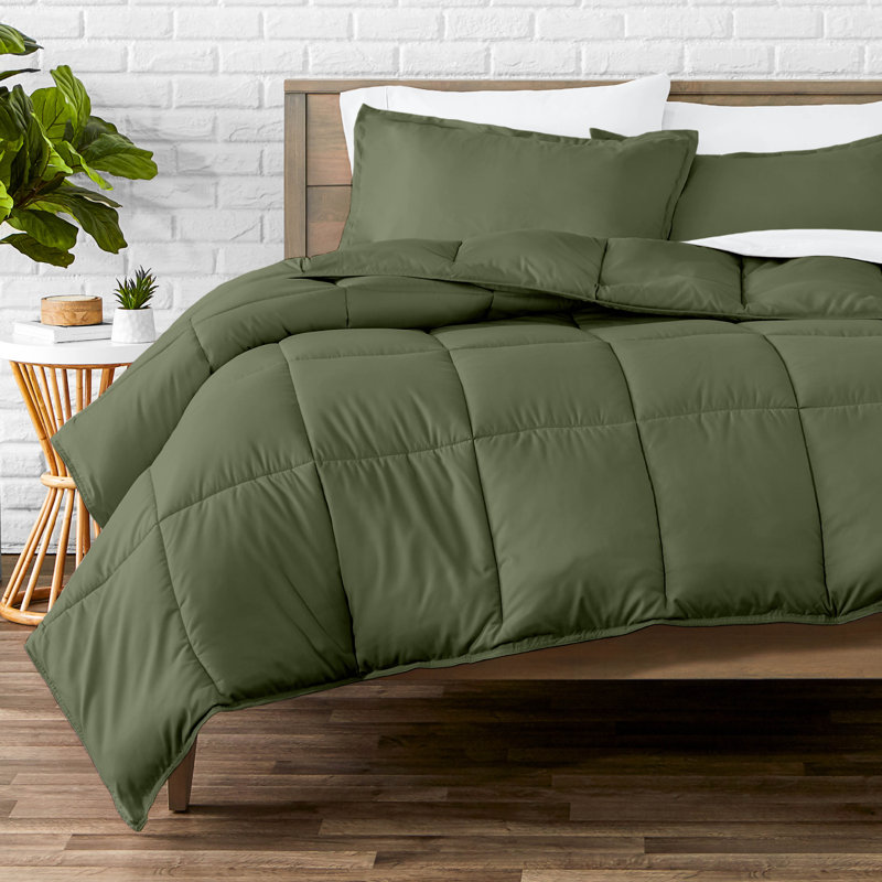 Ensemble d'édredon toutes saisons ultra doux, Vert cyprès, Édredon très grand lit californien + 2 taies dé