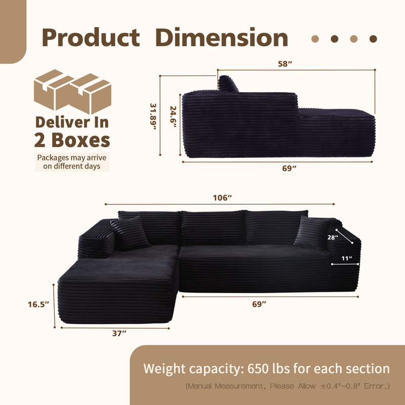No Assembly Required Corduroy Fabric Sofa