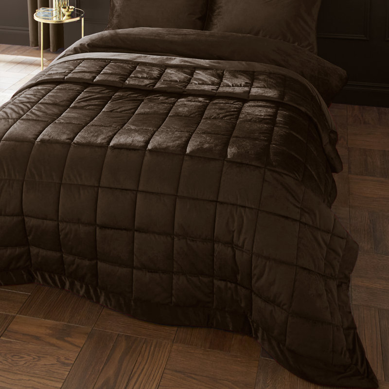 Kingsley Matt Velvet Quilted Bedspread, Chocolate