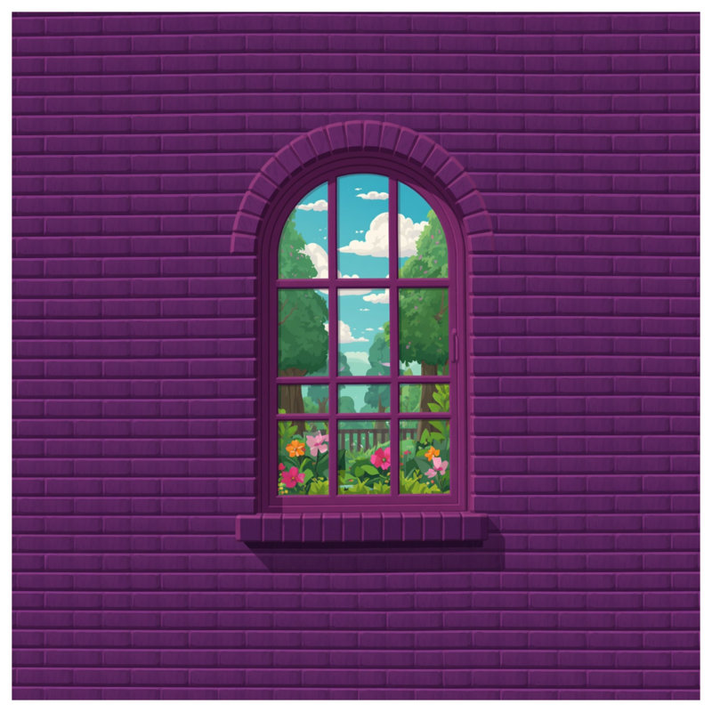 Tapisserie murale brique mauve - fenêtre, H 50 po x l 60 po avec 4 œillets