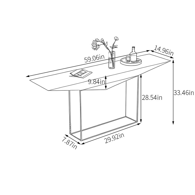 Console en pierre frittée en acrylique transparent, Vert/doré, H 33,46 po x l 59,06 po x P 14,96 po