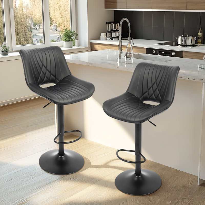 Hern Swivel Upholstered Faux Leather Adjustable Height Counter Stool, Black
